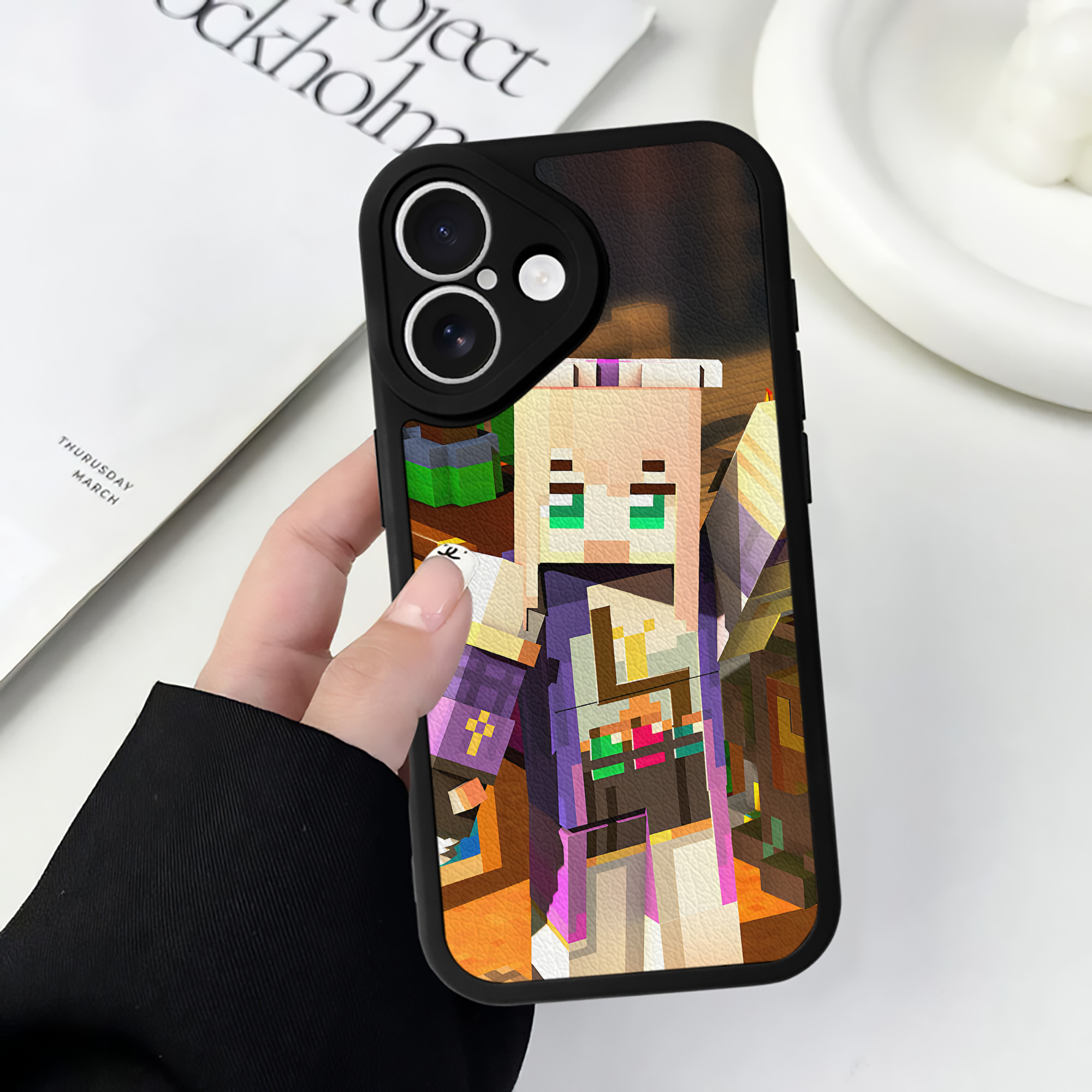 （画像用） マインクラフト ブロックの世界 Minecraft MC Block world 【iPhone 16シリーズ対応】シリコンスマホケース（レザー調） 材質：シリコン